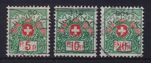 Schweiz 1926 Portofreiheitsmarken Alpenrosen  Mi.-Nr. 8-10 Satz gestempelt