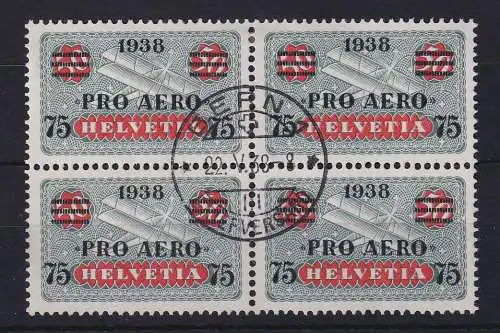 Schweiz 1938 Flugpostmarke PRO AERO Mi.-Nr. 325 Viererblock zentrisch O BERN