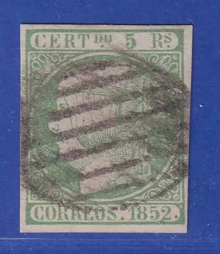 Spanien 1852 Königin Isabella II. 5 R hellgrün Mi.-Nr. 15 mit Ellipsenrost-O
