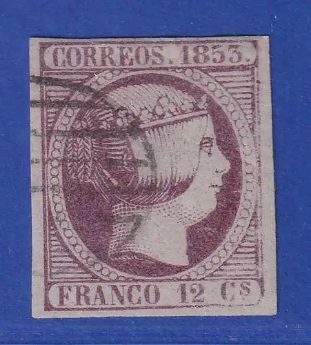 Spanien 1853 Königin Isabella II. 12 Cs violett Mi.-Nr. 18 gestempelt