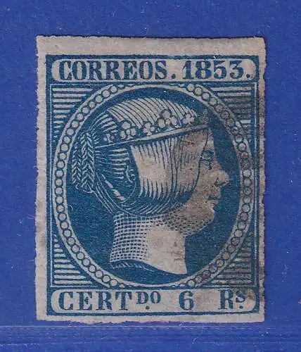 Spanien 1853 Königin Isabella II. 6 R blau Mi.-Nr. 21 gestempelt