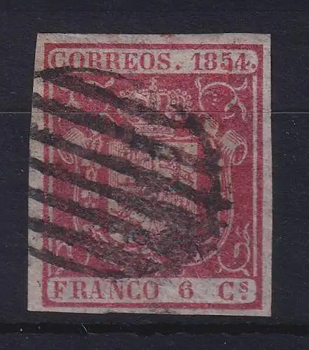 Spanien 1854 Wappen und Krone 6 Cs karmin Mi.-Nr. 26w mit Ellipsenrost-O