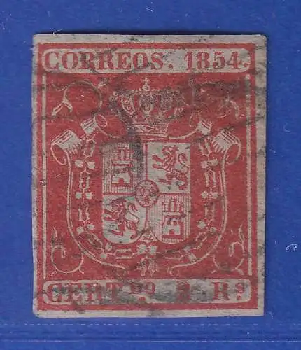 Spanien 1854 Wappen und Krone 2 R zinnober Mi.-Nr. 28w gestempelt