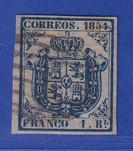 Spanien 1854 Wappen und Krone 1 R schwarzblau Mi.-Nr. 27w gestempelt