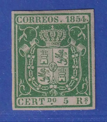 Spanien 1854 Wappen und Krone 5 R grün Mi.-Nr. 29w (*)