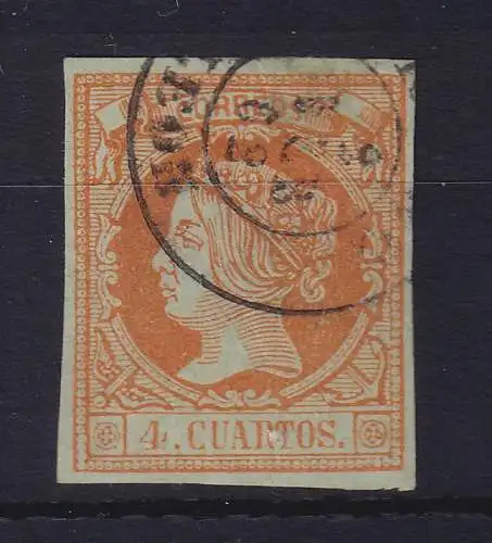 Spanien 1860 Königin Isabella II. 4 Cs orange Mi.-Nr. 44 gestempelt