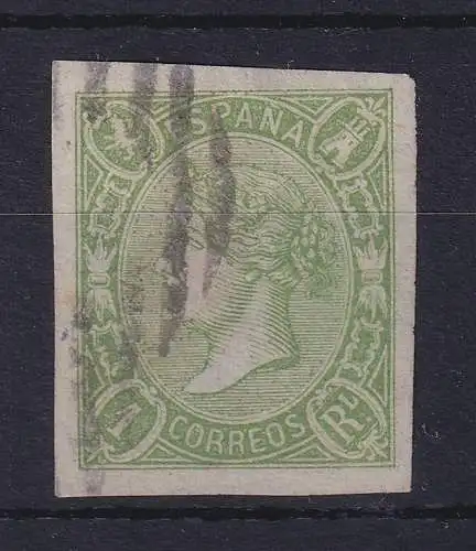 Spanien 1865 Königin Isabella II. 1 R gelbgrün Mi.-Nr. 65 gestempelt