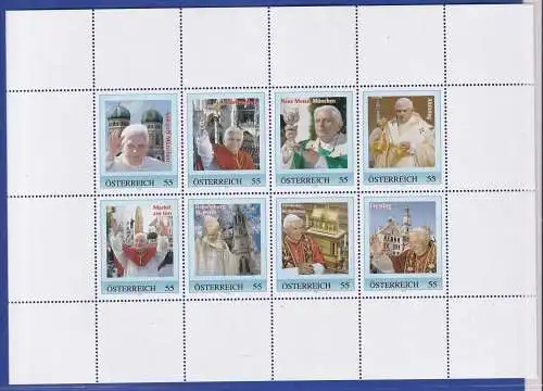 Österreich Meine Marke Papst Benedikt XVI. Kleinbogen mit 8 Werten 0,55 ** 