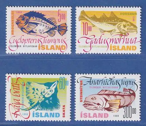 Island 1998 Nutzfische Seehase, Kabeljau ect. Mi.-Nr. 886-89 Satz kpl. **