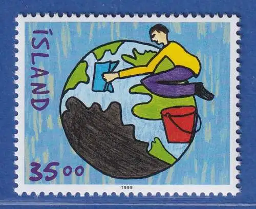 Island 1999 Malwettbewerb für Kinder, Mensch reinigt Weltkugel Mi.-Nr. 927 ** 