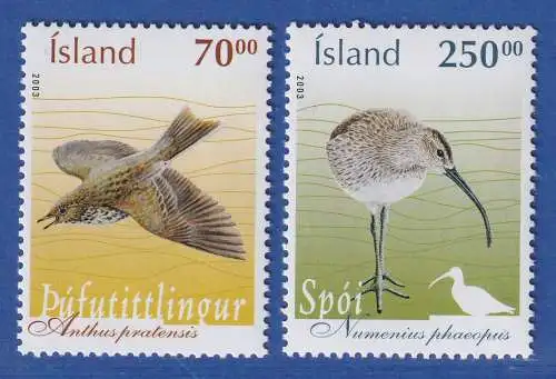 Island 2003 Vögel, Wiesenpieper Regenbrachvogel Mi.-Nr. 1042-43 ** 