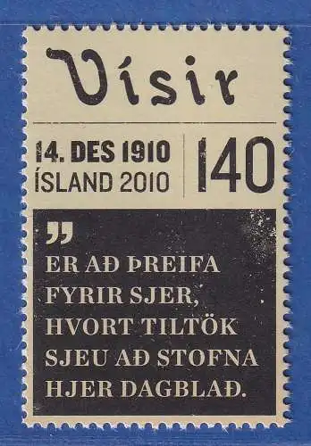 Island 2010 Tageszeitung Visir Mi.-Nr. 1295 **