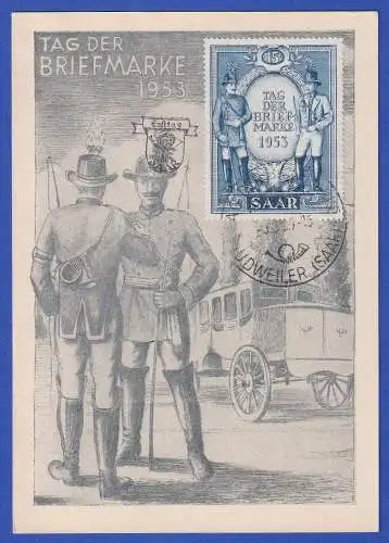 Saarland 1953 Tag der Briefmarke Mi.-Nr. 342 mit Ersttags-O auf Maximumkarte