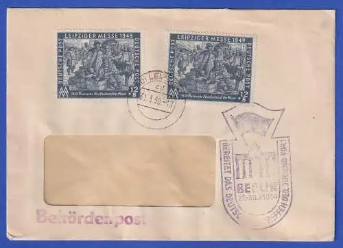 SBZ-DDR Leipziger Messe 1949 Mi.-Nr. 240 2x als MEF auf Brief Behördenpost 1950