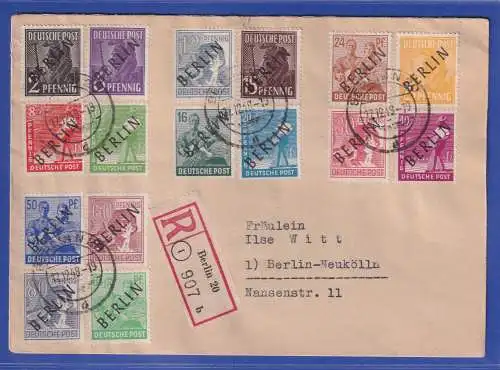 Berlin Schwarzaufdruck 2-84Pfg Mi.-Nr. 1-16  auf Sammler-R-Ortsbrief O BERLIN20 