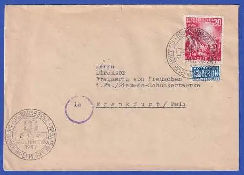 Bund 1949 Bundestag Mi-Nr 112 mit So.-O NÜRNBERG 15.10.49 auf Brief n. Frankfurt