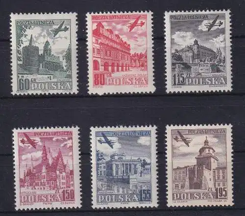 Polen 1954 Flugpostmarken Bauwerke Mi.-Nr. 855-860 postfrisch **