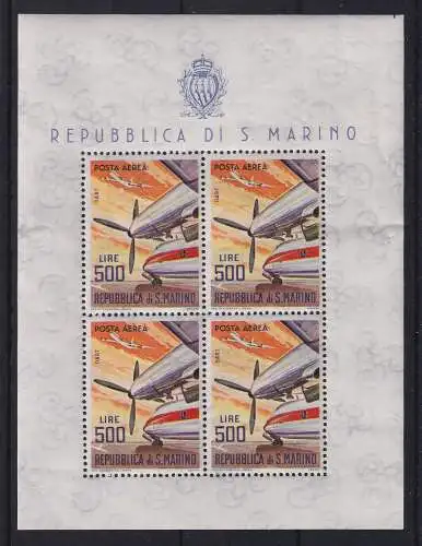 San Marino 1965 Flugpostmarke Flugzeug Mi.-Nr. 829 Kleinbogen postfrisch **