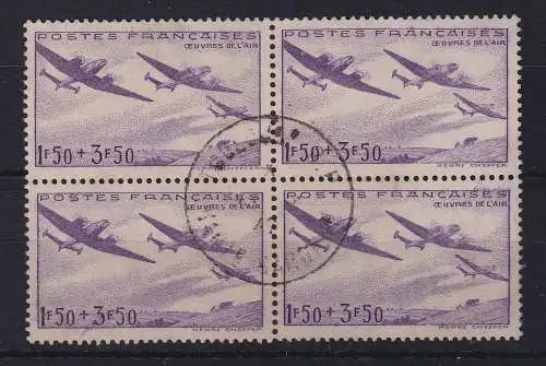 Frankreich 1942 Flugpostmarke Flugzeuge Mi.-Nr. 551 Viererblock zentrisch O