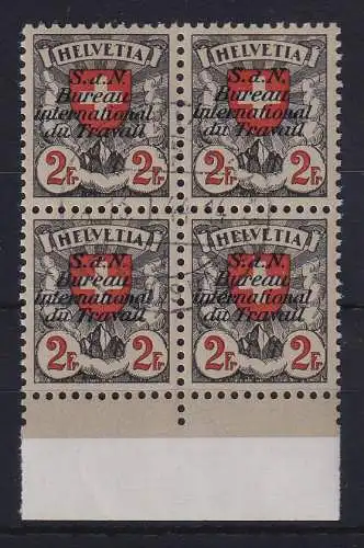 Schweiz Intern. Arbeitsorganisation 1937  Mi.-Nr. 24z Unterrandviererblock O