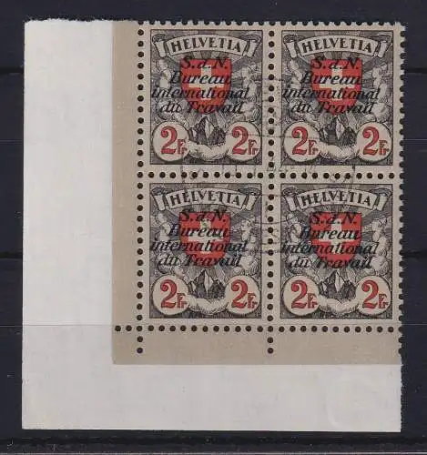 Schweiz Intern. Arbeitsorganisation 1937  Mi.-Nr. 24z Eckrandviererblock UL O