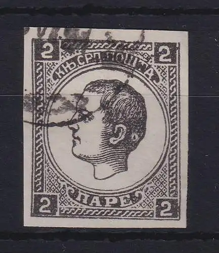 Serbien 1879 Fürst Milan IV. 2 Para schwarz Mi.-Nr. 20 II gestempelt
