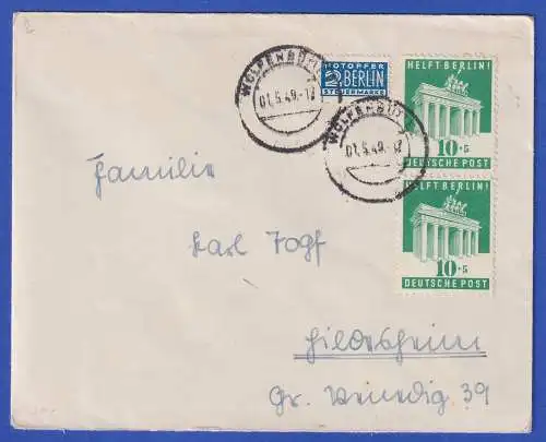 Bizone 1949 Berlin-Hilfe Mi.-Nr.101 als MEF a. Brief O WOLFENBÜTTEL gp. SCHLEGEL