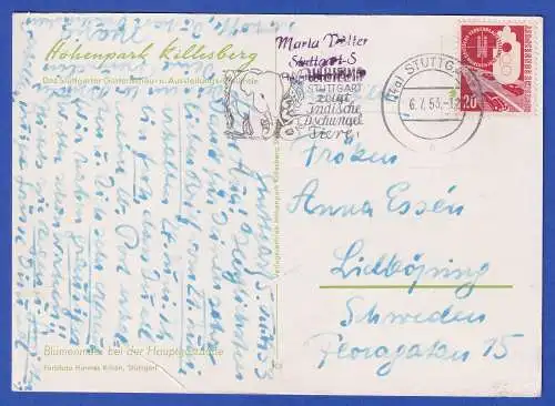 Bund 1953 Verkehrsausstellung Mi.-Nr. 169 als EF auf Auslandspostkarte STUTTGART