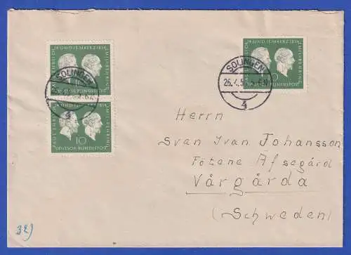 Bund 1954 Ehrlich/Behring 3mal Mi.-Nr. 197 als MEF auf Auslandsbrief O SOLINGEN