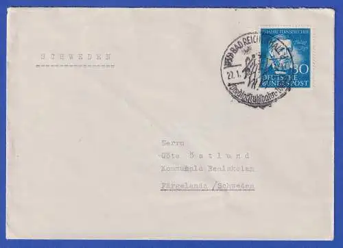Bund 1952 Philipp Reis Mi.-Nr. 161 als EF auf Auslandsbrief O BAD REICHENHALL