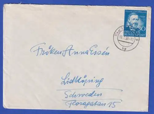 Bund 1952 Philipp Reis Mi.-Nr. 161 als EF auf Auslandsbrief O STUTTGART