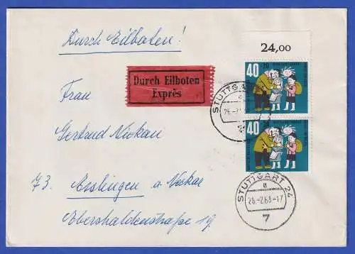 Bund 1961 Märchen Mi.-Nr. 372 senkr. Paar als MEF auf Eilbrief O STUTTGART