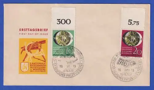 Bund 1951 NBA  Mi.-Nr. 141-142 Oberrandsatz auf FDC So.-O WUPPERTAL
