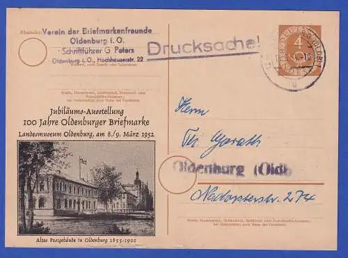 Bund 1954 GA Postkarte mit privatem Zudruck Philatelistenverein Oldenburg