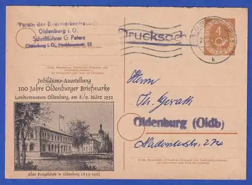 Bund 1953 GA Postkarte mit privatem Zudruck Philatelistenverein Oldenburg