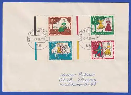 Bund 1965 Märchen Mi.-Nr. 485-488 Randstücke auf Brief O SAARBRÜCKEN 6.6.66