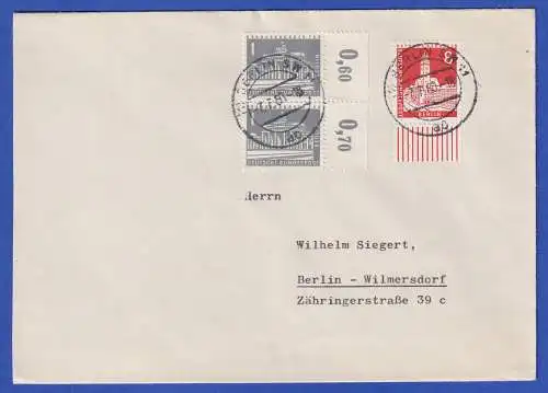 Berlin 1957 Mi.-Nr. 140w Seitenandpaar und 187 in MiF auf Brief O BERLIN