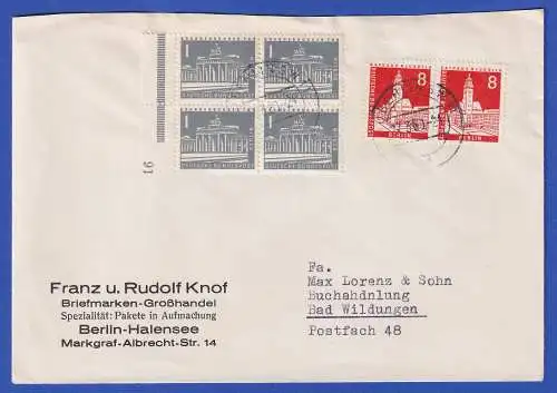 Berlin 1957 Mi.-Nr.140w Seitenandviererblock, 187 Paar in MiF auf Brief O BERLIN