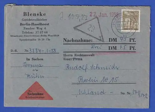 Berlin 1956 Mi.-Nr. 150 als EF auf gerichtlicher Nachnahme O BERLIN 1958