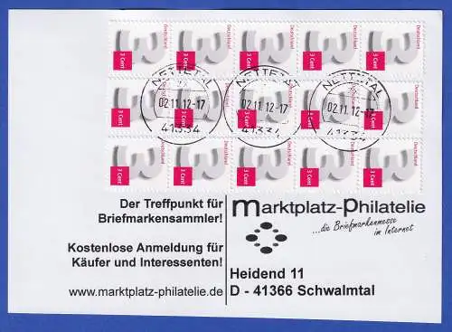 Bund 2012 Ziffer 3 C Mi.-Nr. 2964, 3mal 5er-Streifen aus Rolle als MEF auf Karte