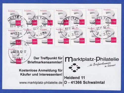 Bund 2012 Ziffer 3 C Mi.-Nr. 2967 selbstklebend 15mal als MEF auf Karte