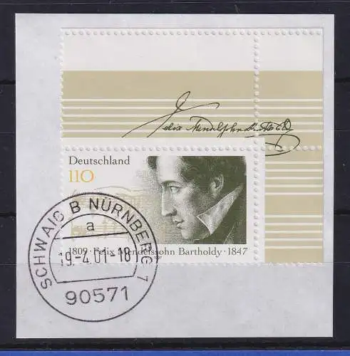 Bund 1997 Mendelssohn-Bartholdy Mi.-Nr. 1953 L O SCHWAIG auf Briefstück