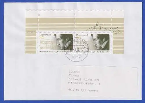 Bund 1997 Mendelssohn-Bartholdy Mi.-Nr. 1953 L Paar auf Brief O SCHWAIG 