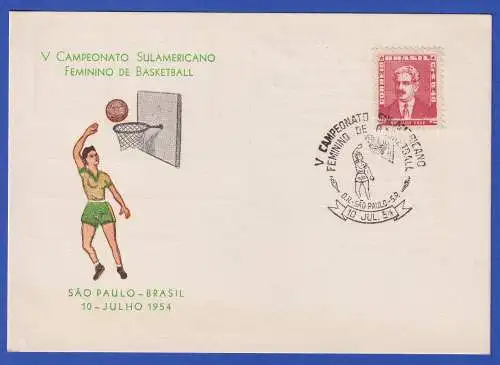 Brasilien 1954 Postkarte Basketballmeisterschaft der Frauen mit So.-O SAO PAULO