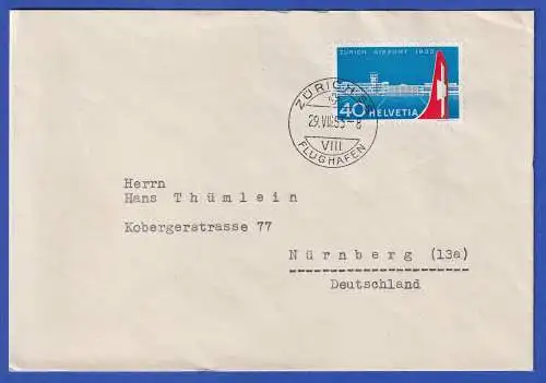 Schweiz 1953 Flughafen Zürich Mi.-Nr. 585 auf FDC  O ZÜRICH FLUGHAFEN