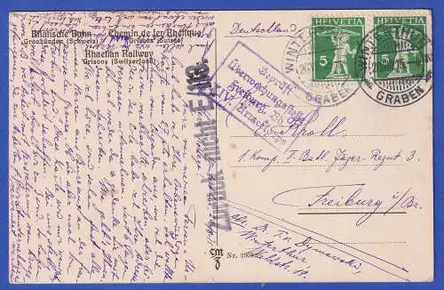 Zensierte AK Pontresina (Graubünden, Schweiz) O WINTERTHUR n. Freiburg/Br. 1915