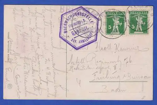 Zensierte AK Pallanza (Italien) O BRISSAGO (Schweiz) nach Freiburg/Br. 1916