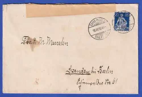 Schweiz 1916 Zensierter Brief O DAVOS nach Spandau bei Berlin