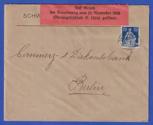 Schweiz 1920 Zensierter Brief der SCHWEIZERISCHEN KREDITANSTALT nach Berlin