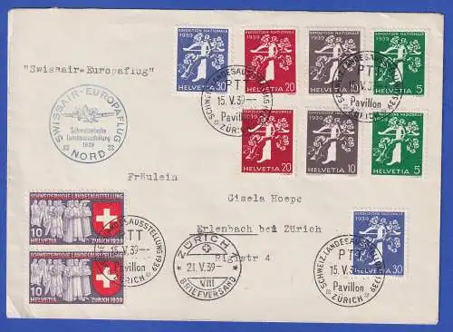 Schweiz 1939 Landesausstellung Mi.-Nr. 335, 348-355 auf LP-Brief m. So.-O ZÜRICH